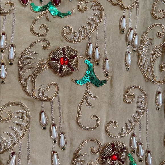 Vintage Floral Beaded embroidered Pullover Womens top Mirrored Sequined size M - Picture 2 of 4